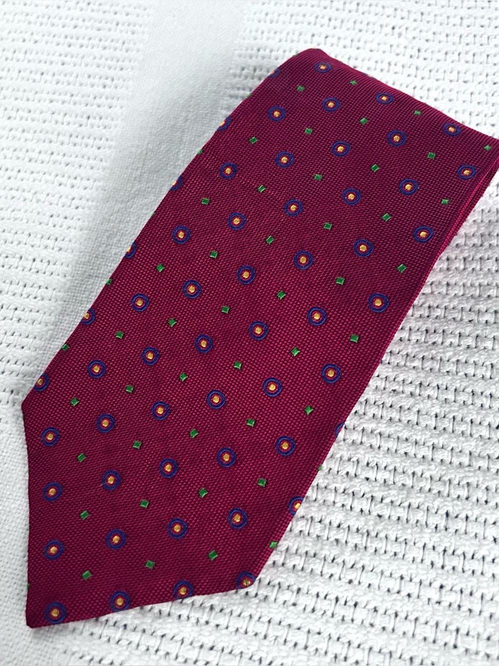 Vintage Lauren Ralph Lauren Burgundy Silk Tie Geometric Foulard Print Made USA